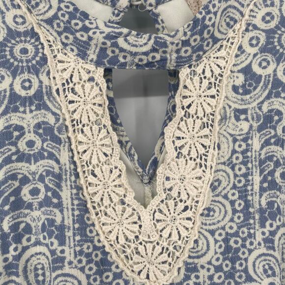 Altar’d State Women's Ivory & Blue Keyhole Tank Mini Swing Dress Size Small - Picture 6 of 8